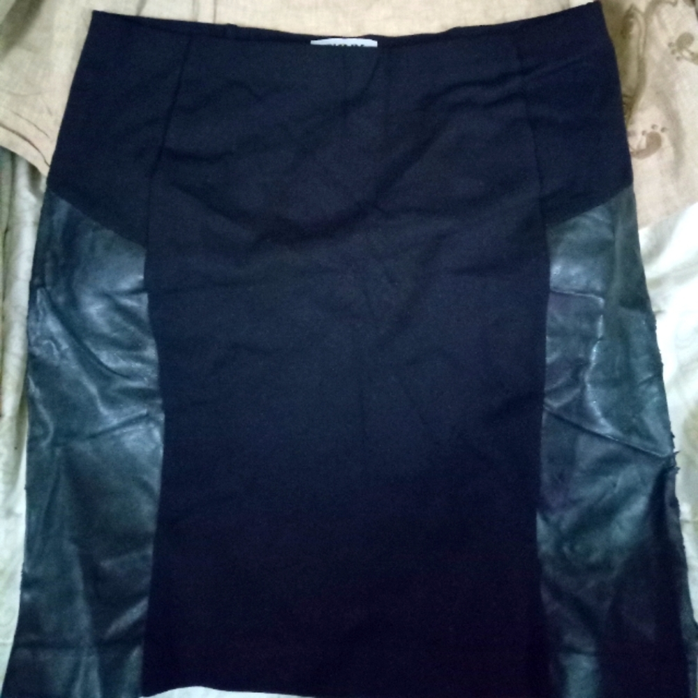 Black Leather Sided DKNY Pencil Skirt